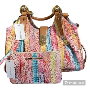 Brahmin Elisa Dove Coronado Genuine smooth Leather Satchel and wristlet